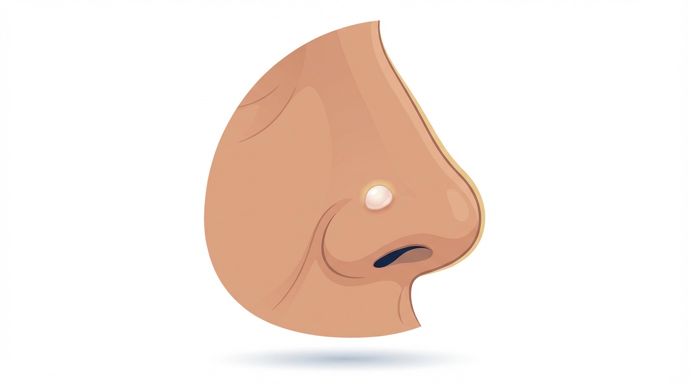 Illustration — a close-up profile of a nose and cheek with a subtle pearly nodule