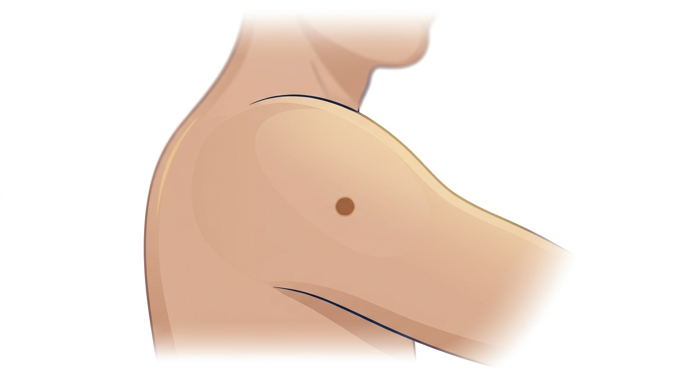 Illustration — close-up of a small mole on a shoulder in soft natural daylight