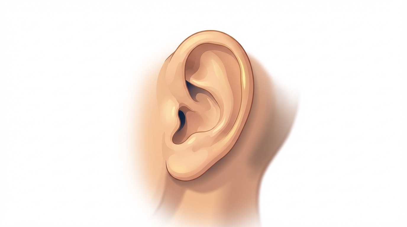 Illustration — close-up of an ear in warm afternoon sunlight — a classic site for squamous cell carcinoma