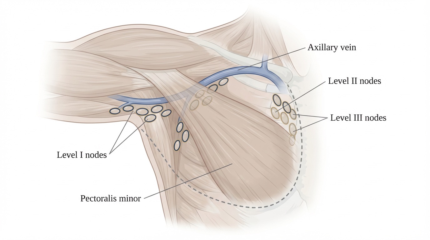 Medical illustration of axillary lymph node dissection